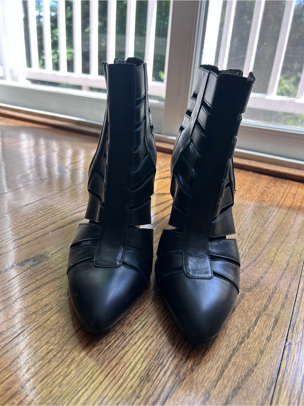 Stewart Weitzman Black Strappy Pointed-Toe Women's Ankle Boots